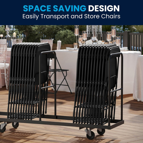 English Elm Hercules Series Plastic Folding Chair Set - Durable, Comfortable 650LB Capacity for Events & Gatherings Black 2-LE-L-3-BK-GG