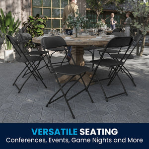 English Elm Hercules Series Plastic Folding Chair Set - Durable, Comfortable 650LB Capacity for Events & Gatherings Black 2-LE-L-3-BK-GG