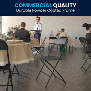 English Elm Hercules Series Plastic Folding Chair Set - Durable, Comfortable 650LB Capacity for Events & Gatherings Black 2-LE-L-3-BK-GG