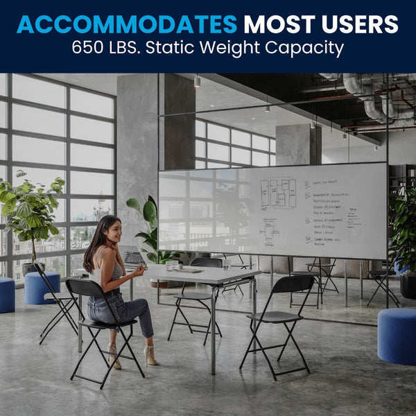 English Elm Hercules Series Plastic Folding Chair Set - Durable, Comfortable 650LB Capacity for Events & Gatherings Black 2-LE-L-3-BK-GG