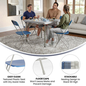 English Elm Hercules Series Plastic Folding Chair Set - Durable, Comfortable 650LB Capacity for Events & Gatherings Blue 2-LE-L-3-BLUE-GG