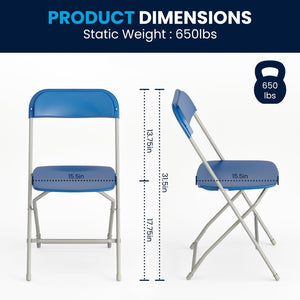 English Elm Hercules Series Plastic Folding Chair Set - Durable, Comfortable 650LB Capacity for Events & Gatherings Blue 2-LE-L-3-BLUE-GG