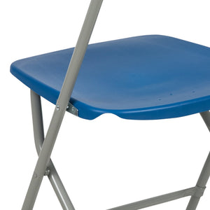 English Elm Hercules Series Plastic Folding Chair Set - Durable, Comfortable 650LB Capacity for Events & Gatherings Blue 2-LE-L-3-BLUE-GG
