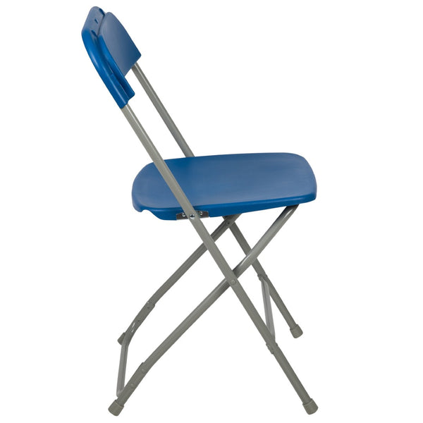 English Elm Hercules Series Plastic Folding Chair Set - Durable, Comfortable 650LB Capacity for Events & Gatherings Blue 2-LE-L-3-BLUE-GG