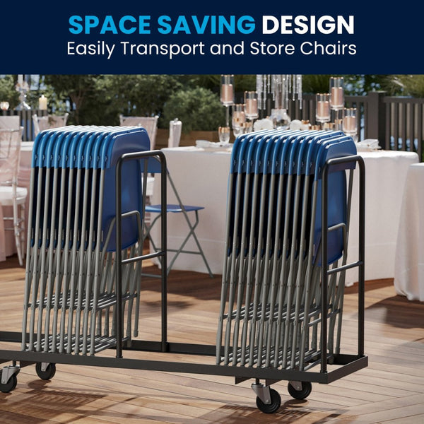 English Elm Hercules Series Plastic Folding Chair Set - Durable, Comfortable 650LB Capacity for Events & Gatherings Blue 2-LE-L-3-BLUE-GG