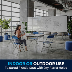 English Elm Hercules Series Plastic Folding Chair Set - Durable, Comfortable 650LB Capacity for Events & Gatherings Blue 2-LE-L-3-BLUE-GG