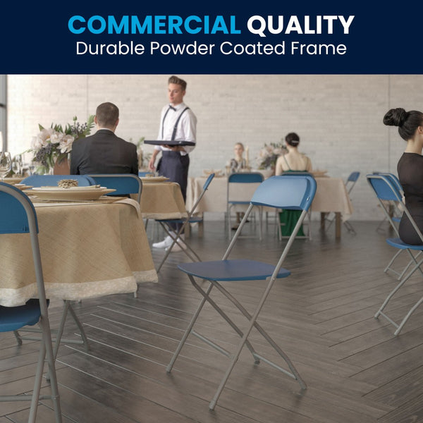 English Elm Hercules Series Plastic Folding Chair Set - Durable, Comfortable 650LB Capacity for Events & Gatherings Blue 2-LE-L-3-BLUE-GG