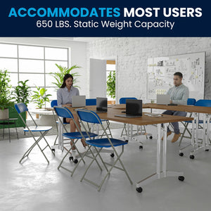 English Elm Hercules Series Plastic Folding Chair Set - Durable, Comfortable 650LB Capacity for Events & Gatherings Blue 2-LE-L-3-BLUE-GG