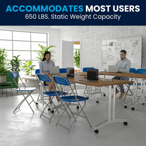 English Elm Hercules Series Plastic Folding Chair Set - Durable, Comfortable 650LB Capacity for Events & Gatherings Blue 2-LE-L-3-BLUE-GG