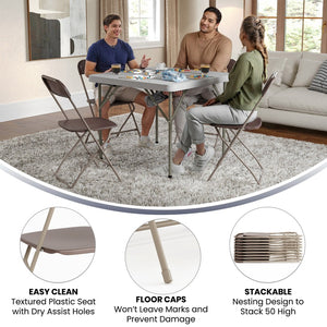 English Elm Hercules Series Plastic Folding Chair Set - Durable, Comfortable 650LB Capacity for Events & Gatherings Brown 2-LE-L-3-BROWN-GG