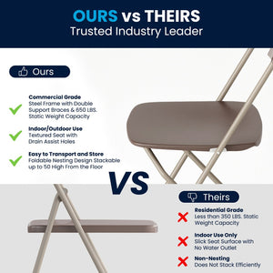 English Elm Hercules Series Plastic Folding Chair Set - Durable, Comfortable 650LB Capacity for Events & Gatherings Brown 2-LE-L-3-BROWN-GG