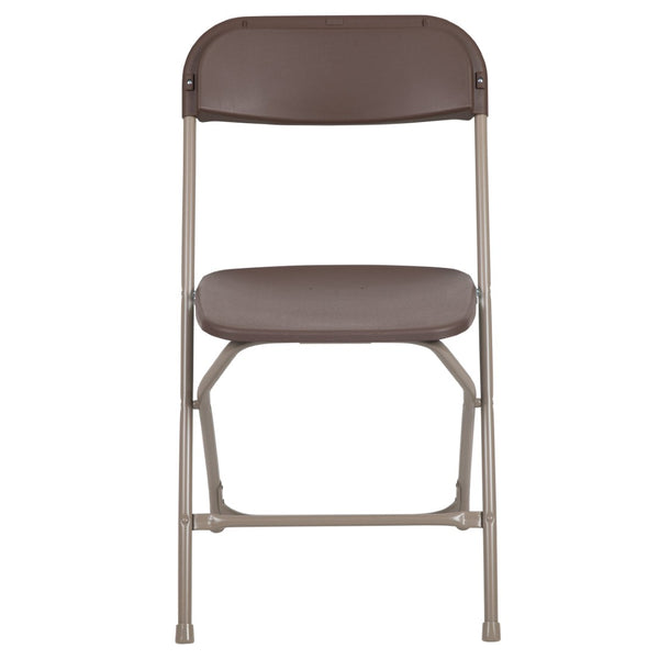 English Elm Hercules Series Plastic Folding Chair Set - Durable, Comfortable 650LB Capacity for Events & Gatherings Brown 2-LE-L-3-BROWN-GG