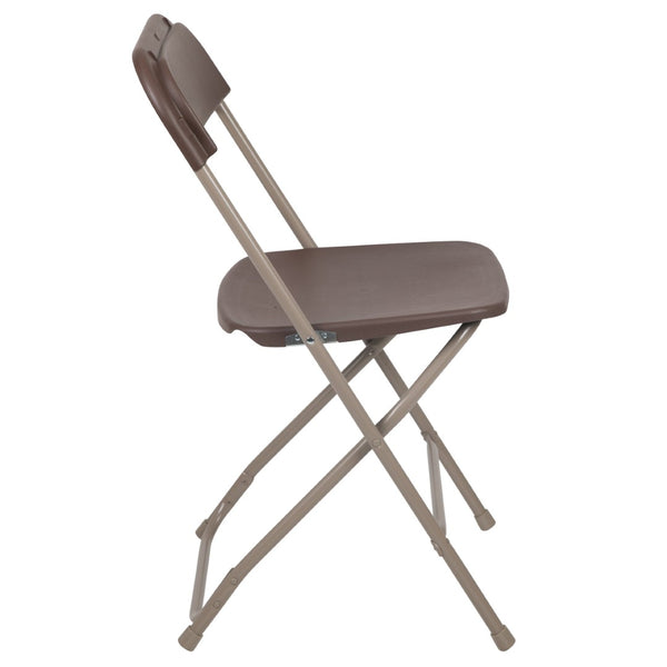 English Elm Hercules Series Plastic Folding Chair Set - Durable, Comfortable 650LB Capacity for Events & Gatherings Brown 2-LE-L-3-BROWN-GG