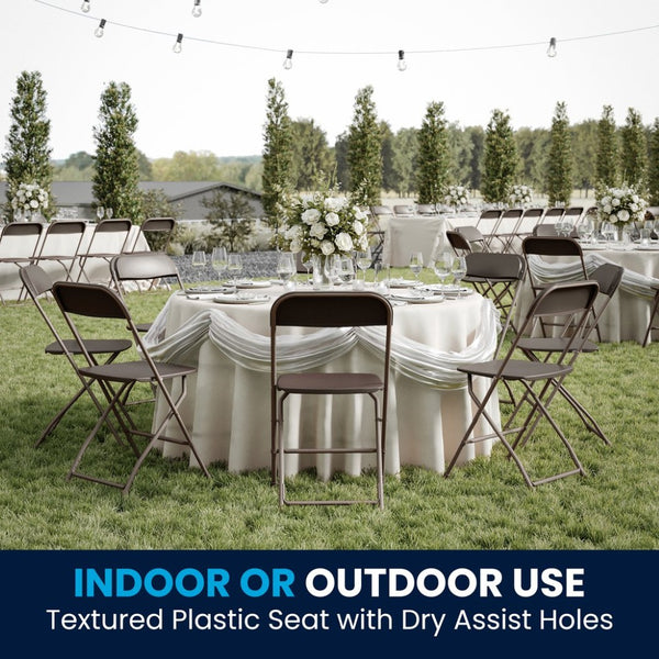 English Elm Hercules Series Plastic Folding Chair Set - Durable, Comfortable 650LB Capacity for Events & Gatherings Brown 2-LE-L-3-BROWN-GG