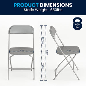 English Elm Hercules Series Plastic Folding Chair Set - Durable, Comfortable 650LB Capacity for Events & Gatherings Grey 2-LE-L-3-GREY-GG