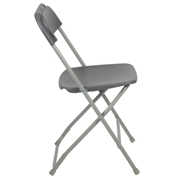 English Elm Hercules Series Plastic Folding Chair Set - Durable, Comfortable 650LB Capacity for Events & Gatherings Grey 2-LE-L-3-GREY-GG