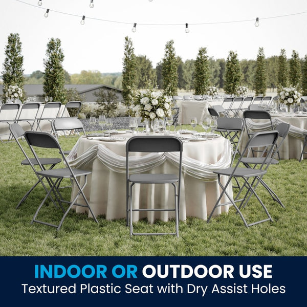 English Elm Hercules Series Plastic Folding Chair Set - Durable, Comfortable 650LB Capacity for Events & Gatherings Grey 2-LE-L-3-GREY-GG