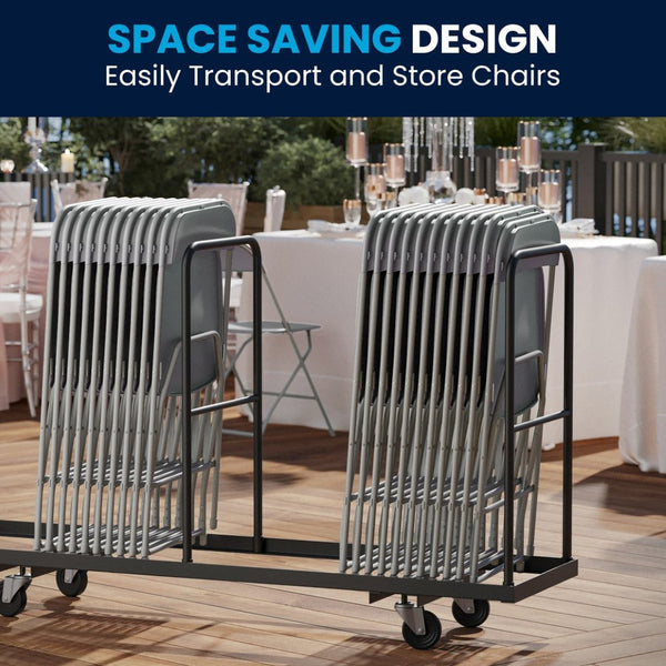 English Elm Hercules Series Plastic Folding Chair Set - Durable, Comfortable 650LB Capacity for Events & Gatherings Grey 2-LE-L-3-GREY-GG