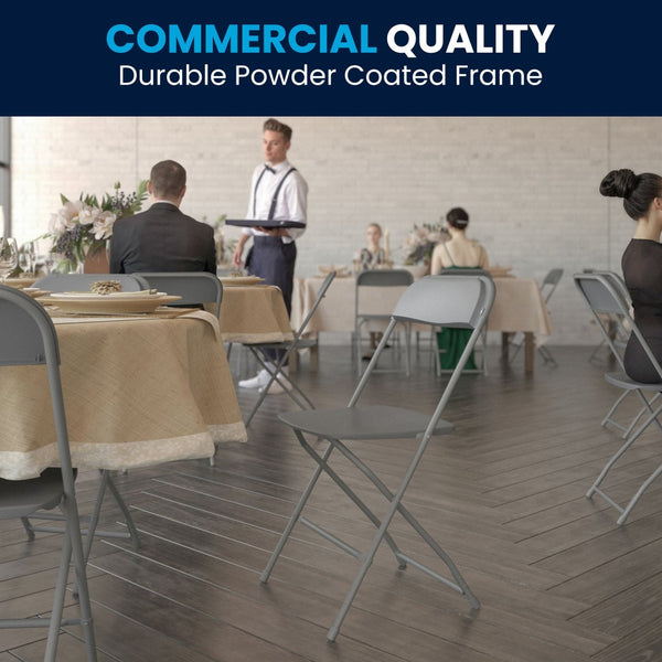 English Elm Hercules Series Plastic Folding Chair Set - Durable, Comfortable 650LB Capacity for Events & Gatherings Grey 2-LE-L-3-GREY-GG