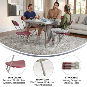 English Elm Hercules Series Plastic Folding Chair Set - Durable, Comfortable 650LB Capacity for Events & Gatherings Red 2-LE-L-3-RED-GG