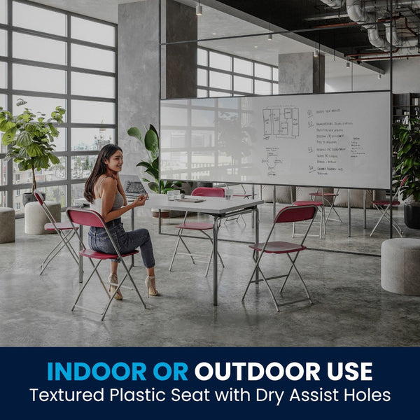 English Elm Hercules Series Plastic Folding Chair Set - Durable, Comfortable 650LB Capacity for Events & Gatherings Red 2-LE-L-3-RED-GG