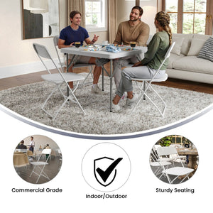 English Elm Hercules Big and Tall Commercial Folding Chair 4-Pack - Heavy-Duty, Extra-Wide, Easy-Clean Seating White 4-LE-L-3-W-WH-GG