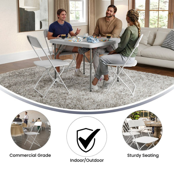 English Elm Hercules Big and Tall Commercial Folding Chair 4-Pack - Heavy-Duty, Extra-Wide, Easy-Clean Seating White 4-LE-L-3-W-WH-GG