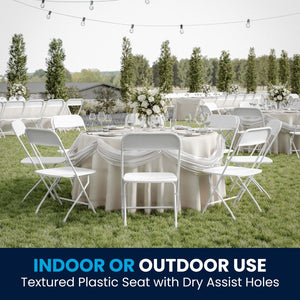 English Elm Hercules Big and Tall Commercial Folding Chair 4-Pack - Heavy-Duty, Extra-Wide, Easy-Clean Seating White 4-LE-L-3-W-WH-GG