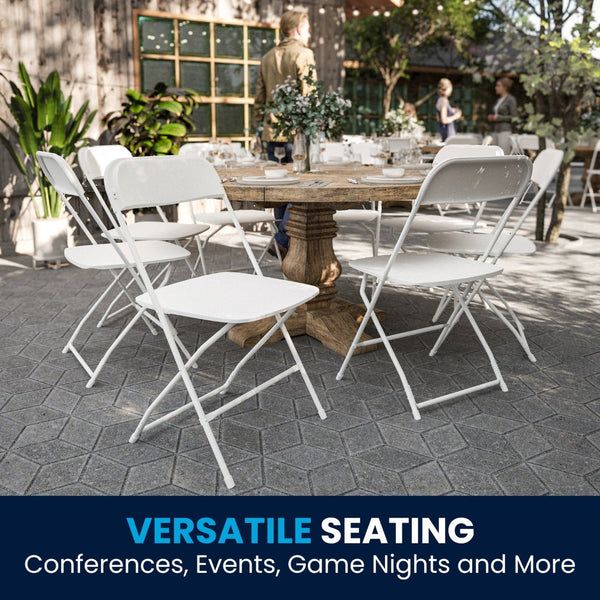 English Elm Hercules Big and Tall Commercial Folding Chair 4-Pack - Heavy-Duty, Extra-Wide, Easy-Clean Seating White 4-LE-L-3-W-WH-GG