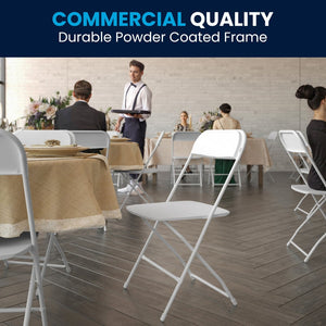 English Elm Hercules Big and Tall Commercial Folding Chair 4-Pack - Heavy-Duty, Extra-Wide, Easy-Clean Seating White 4-LE-L-3-W-WH-GG