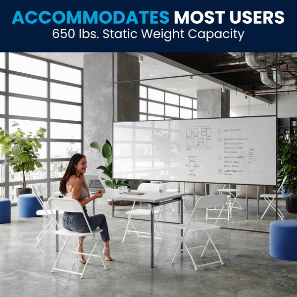 English Elm Hercules Big and Tall Commercial Folding Chair 4-Pack - Heavy-Duty, Extra-Wide, Easy-Clean Seating White 4-LE-L-3-W-WH-GG