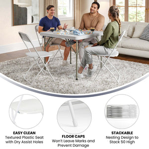 English Elm Hercules Series Plastic Folding Chair Set - Durable, Comfortable 650LB Capacity for Events & Gatherings White 2-LE-L-3-WHITE-GG