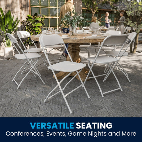 English Elm Hercules Series Plastic Folding Chair Set - Durable, Comfortable 650LB Capacity for Events & Gatherings White 2-LE-L-3-WHITE-GG