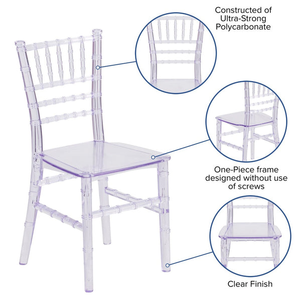 English Elm HERCULES Child Size Transparent Chiavari Chair – Elegant, Durable Seating for Events & Everyday Fun Clear LE-L-7K-CL-GG