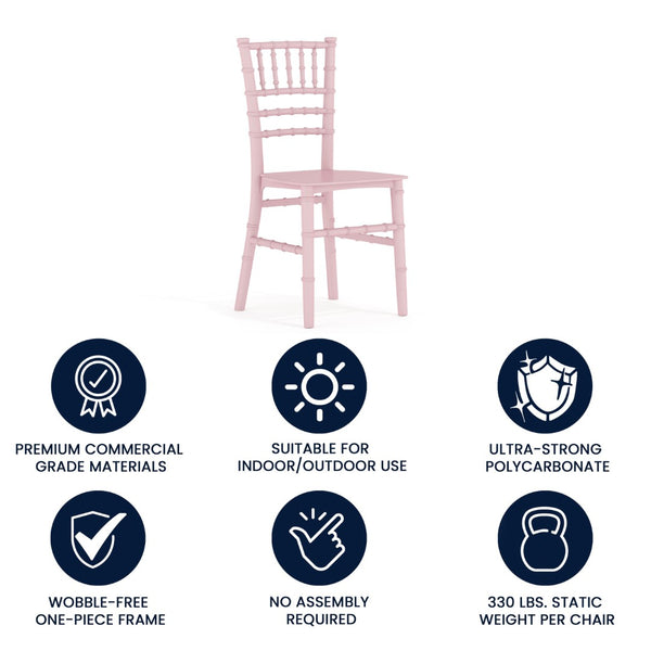 English Elm HERCULES Child Size Transparent Chiavari Chair – Elegant, Durable Seating for Events & Everyday Fun Pink LE-L-7K-PK-GG