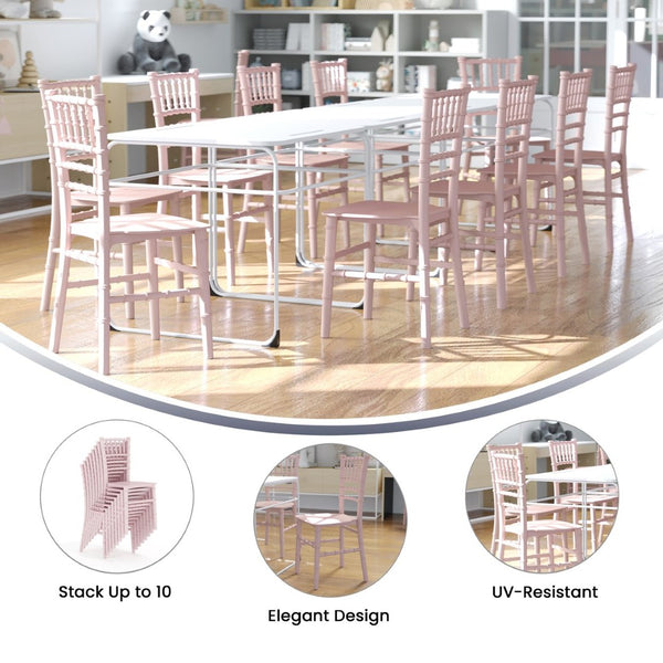 English Elm HERCULES Child Size Transparent Chiavari Chair – Elegant, Durable Seating for Events & Everyday Fun Pink LE-L-7K-PK-GG