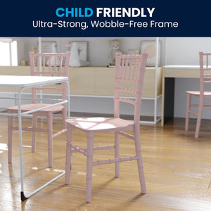English Elm HERCULES Child Size Transparent Chiavari Chair – Elegant, Durable Seating for Events & Everyday Fun Pink LE-L-7K-PK-GG