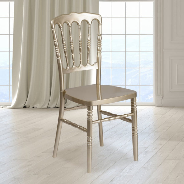 English Elm HERCULES Series Resin Stacking Napoleon Chair – Elegant, Durable Seating for Events and Gatherings Gold LE-L-MON-GD-GG