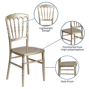 English Elm HERCULES Series Resin Stacking Napoleon Chair – Elegant, Durable Seating for Events and Gatherings Gold LE-L-MON-GD-GG