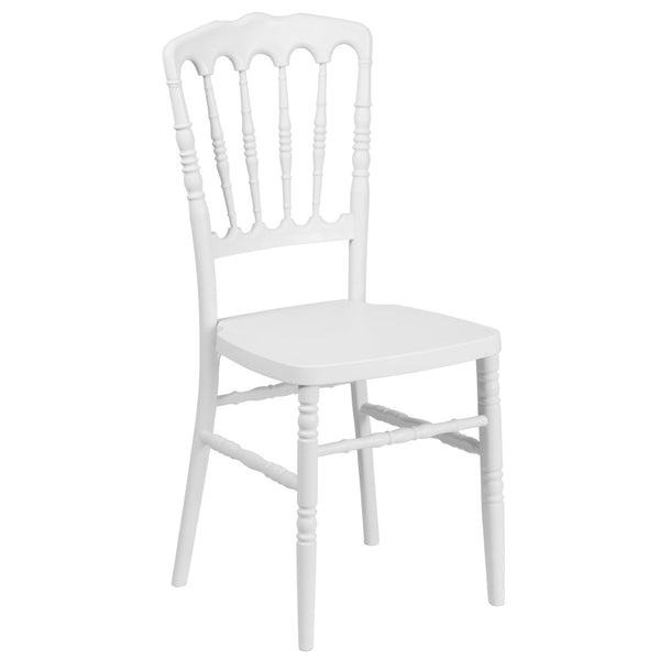 English Elm HERCULES Series Resin Stacking Napoleon Chair – Elegant, Durable Seating for Events and Gatherings White LE-L-MON-WH-GG