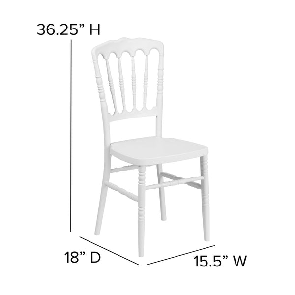 English Elm HERCULES Series Resin Stacking Napoleon Chair – Elegant, Durable Seating for Events and Gatherings White LE-L-MON-WH-GG