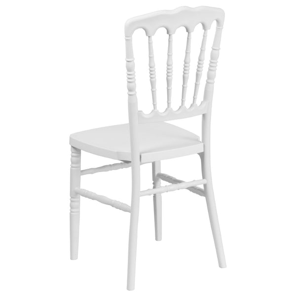 English Elm HERCULES Series Resin Stacking Napoleon Chair – Elegant, Durable Seating for Events and Gatherings White LE-L-MON-WH-GG