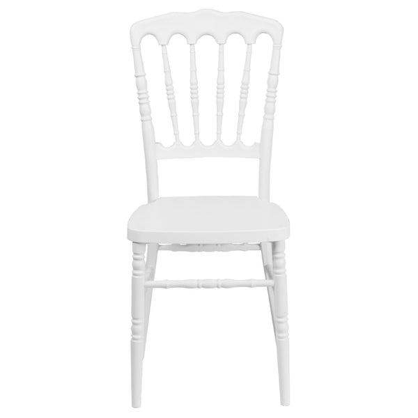 English Elm HERCULES Series Resin Stacking Napoleon Chair – Elegant, Durable Seating for Events and Gatherings White LE-L-MON-WH-GG