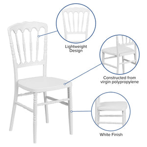 English Elm HERCULES Series Resin Stacking Napoleon Chair – Elegant, Durable Seating for Events and Gatherings White LE-L-MON-WH-GG