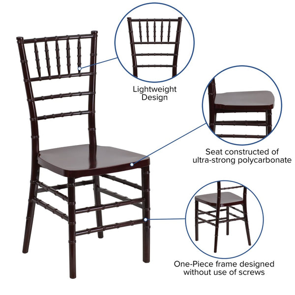 English Elm HERCULES Premium Stacking Chiavari Chair - Elegant Resin Seating for Weddings, Events & Rentals Mahogany LE-MAHOGANY-GG