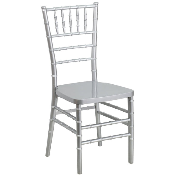English Elm HERCULES Premium Stacking Chiavari Chair - Elegant Resin Seating for Weddings, Events & Rentals Silver LE-SILVER-GG