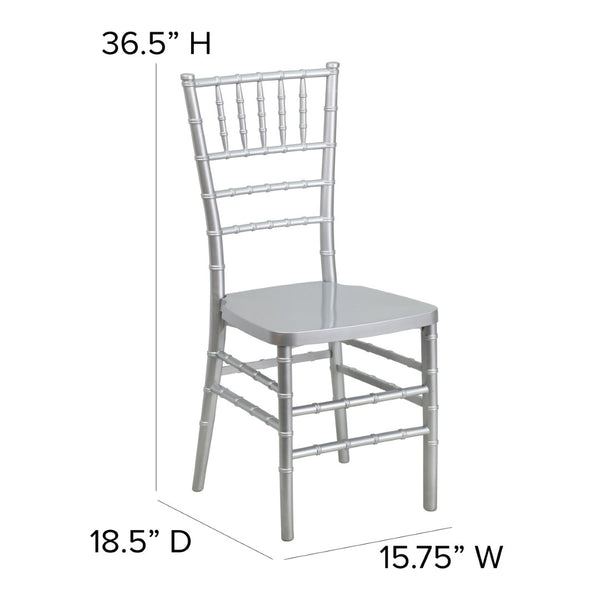 English Elm HERCULES Premium Stacking Chiavari Chair - Elegant Resin Seating for Weddings, Events & Rentals Silver LE-SILVER-GG