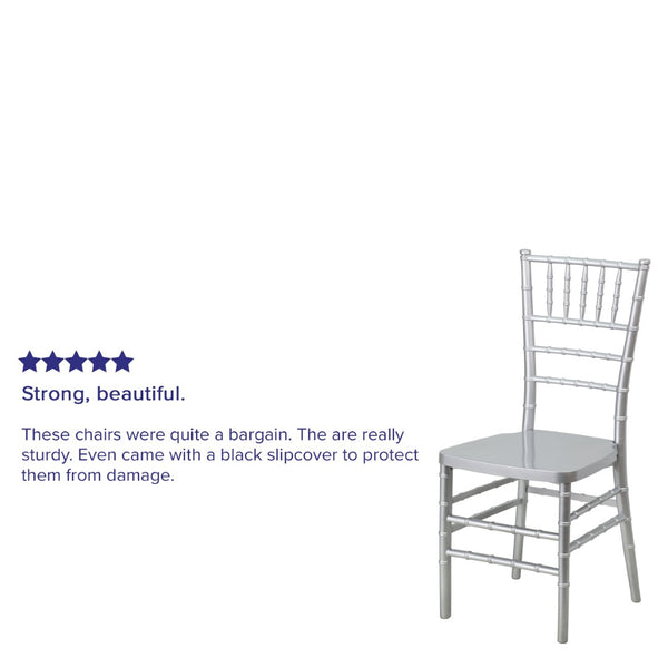 English Elm HERCULES Premium Stacking Chiavari Chair - Elegant Resin Seating for Weddings, Events & Rentals Silver LE-SILVER-GG