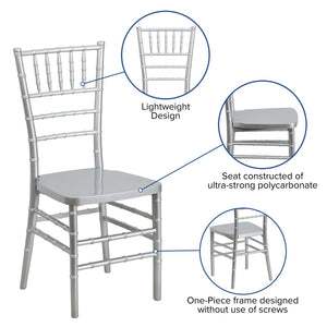 English Elm HERCULES Premium Stacking Chiavari Chair - Elegant Resin Seating for Weddings, Events & Rentals Silver LE-SILVER-GG