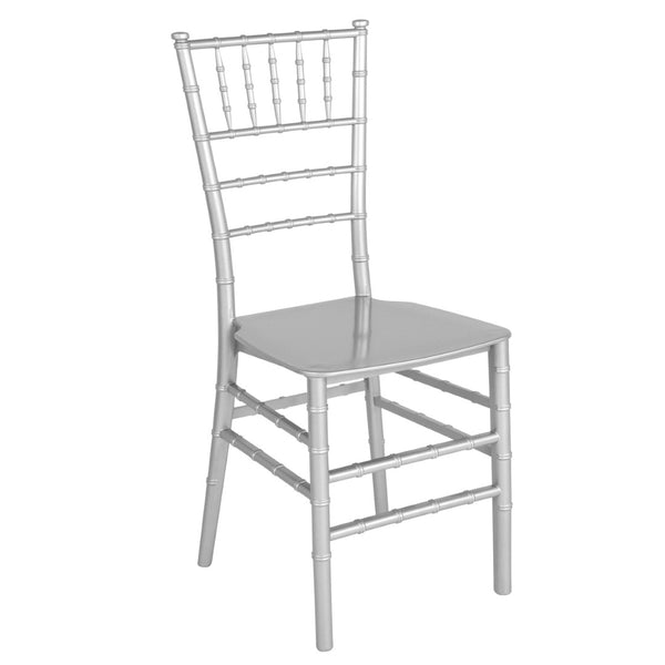 English Elm HERCULES Series Stacking Chiavari Chair - Elegant, Durable Seating for Events with Compact Storage Options Silver LE-SILVER-M-GG